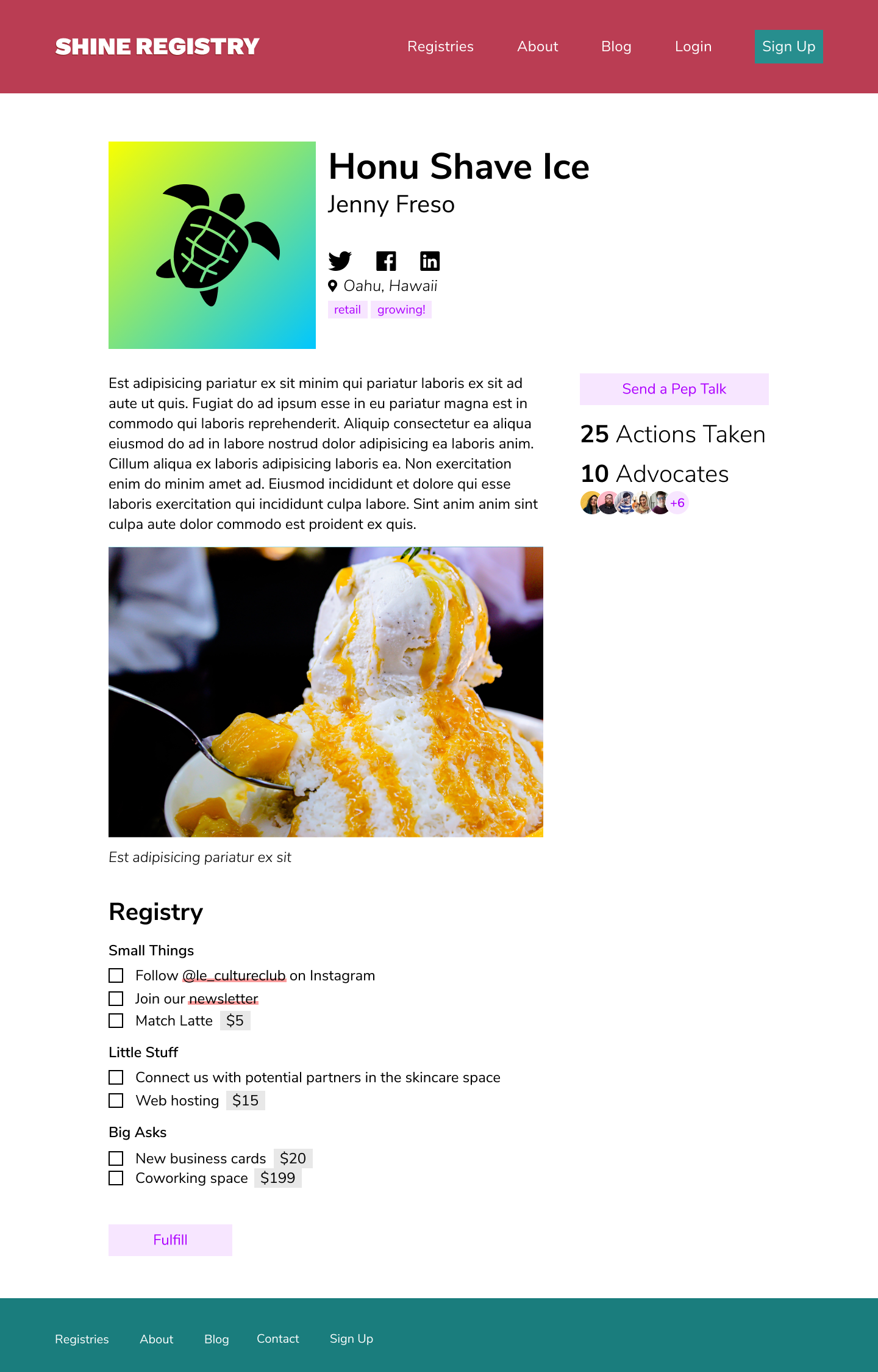 Honu Shave Ice Registry Page